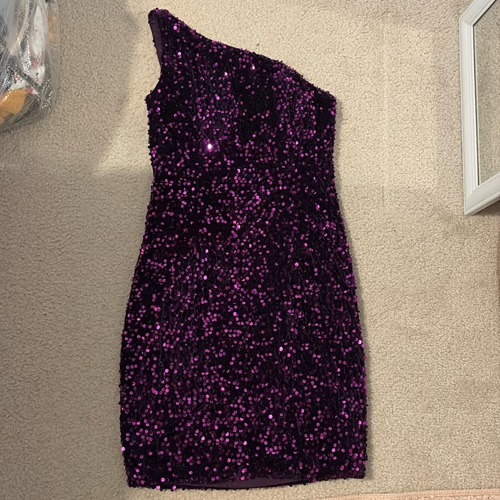 Purple Sequin One-Shoulder Mini Dress